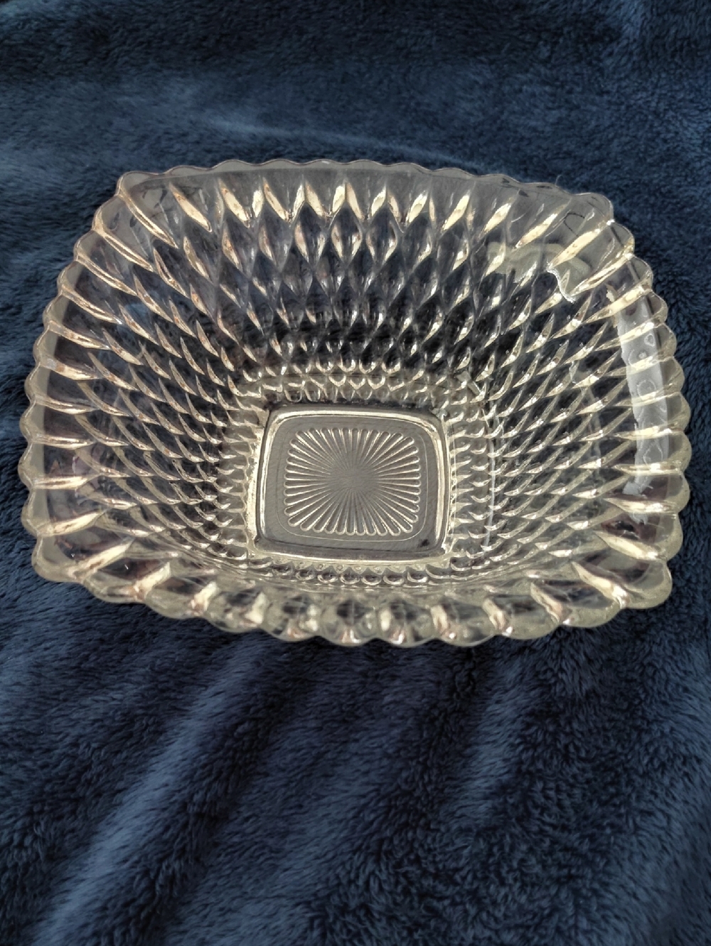 Clear Pressed Glass Serving Bowl - Square Decorative Dish